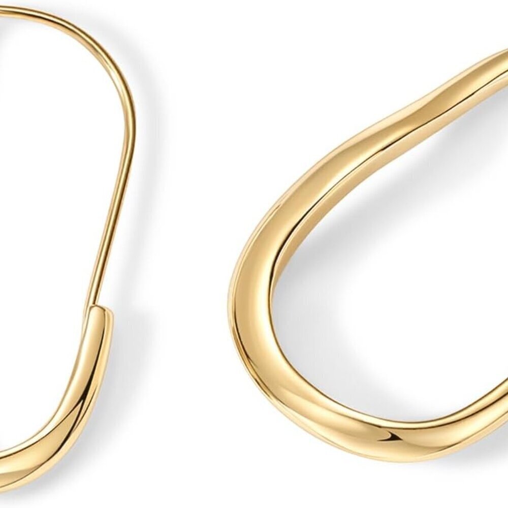 14K Gold Plated Sterling Silver Wavy Hoop Earrings Women Bridal Jewelry - Picture 3 of 6